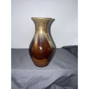 Vintage Studio Pottery Running Amber Brown Glazed Pottery Vase 5"